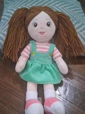 Eimmie Plush Rag Doll in Mint Green Dress and Pink Stripes